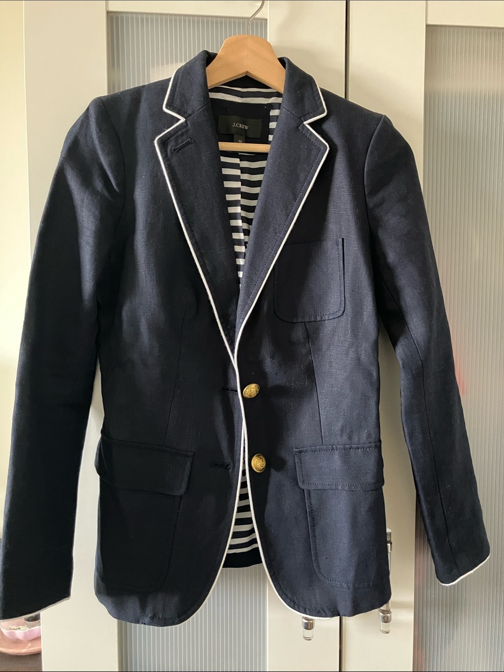 J. Crew Navy Blazer with White Piping and Gold Buttons